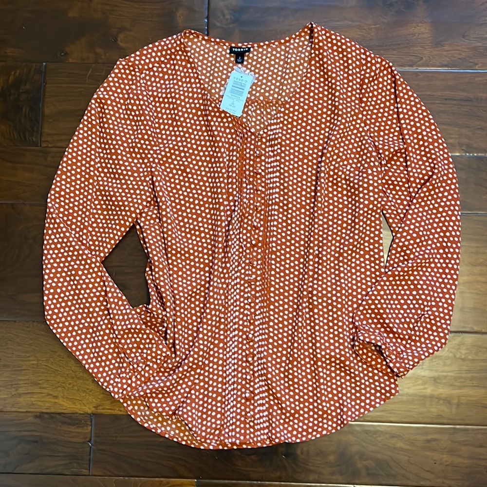 Torrid Long Sleeve Button Front Polka Dot Blouse